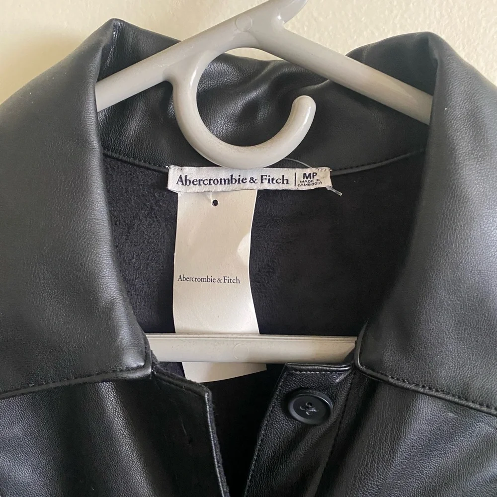 Abercrombie & Fitch Black Vegan Leather Shirt Dress. Size US 8 Petite. - Picture 3 of 3